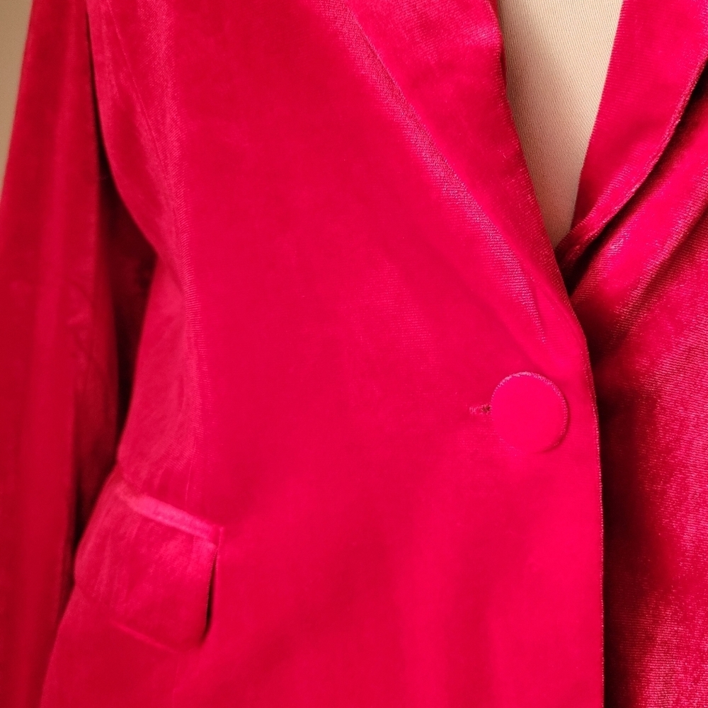 MNI Red Velvet Boyfriend Blazer Jacket - Size Large - Picture 7 of 11